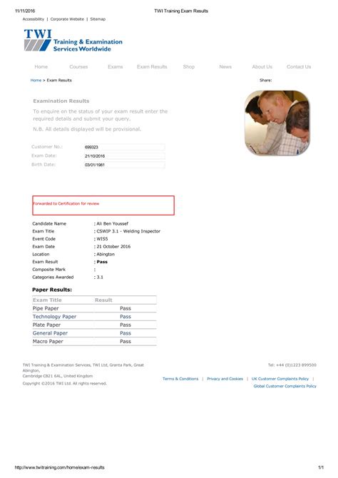 twi training exam results